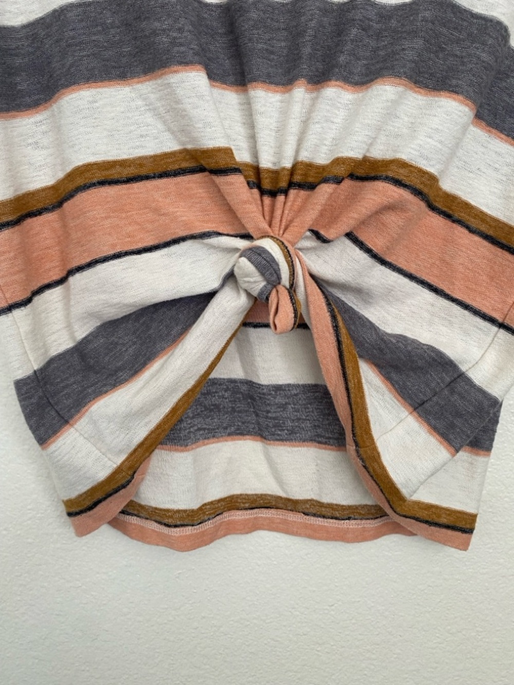 Madewell Striped Tie-Front Short Sleeve Top in Peach, Gray and Cream - Picture 5 of 8